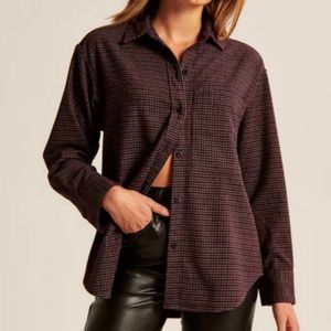 Abercrombie & Fitch Soft AF Oversized Plaid Button Down Shirt Top Burgundy